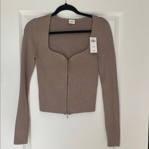 Abercrombie & Fitch Taupe Zip-Up Bodysuit